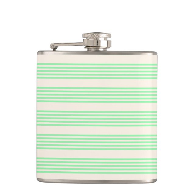 Green and beige five stripes pattern hip flask (Front)