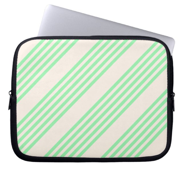 Green and beige five stripes pattern laptop sleeve (Front)