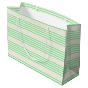 Green and beige five stripes pattern large gift bag
