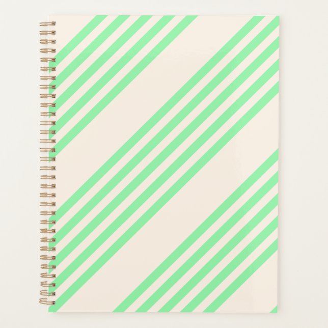 Green and beige five stripes pattern planner (Front)