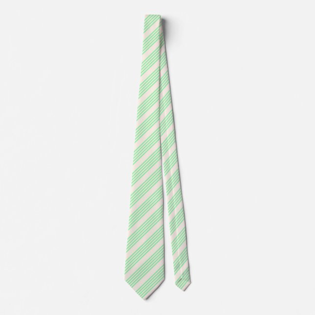 Green and beige five stripes pattern tie (Front)