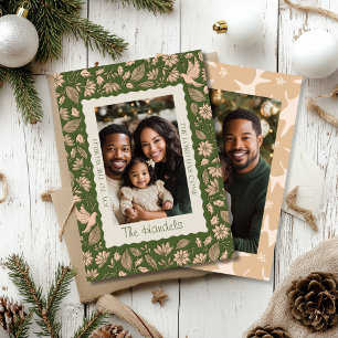 Green and Beige Folk Art Christmas Photo Holiday Card
