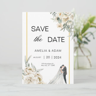 Green and Beige Leaves Save the Date Wedding Invitation
