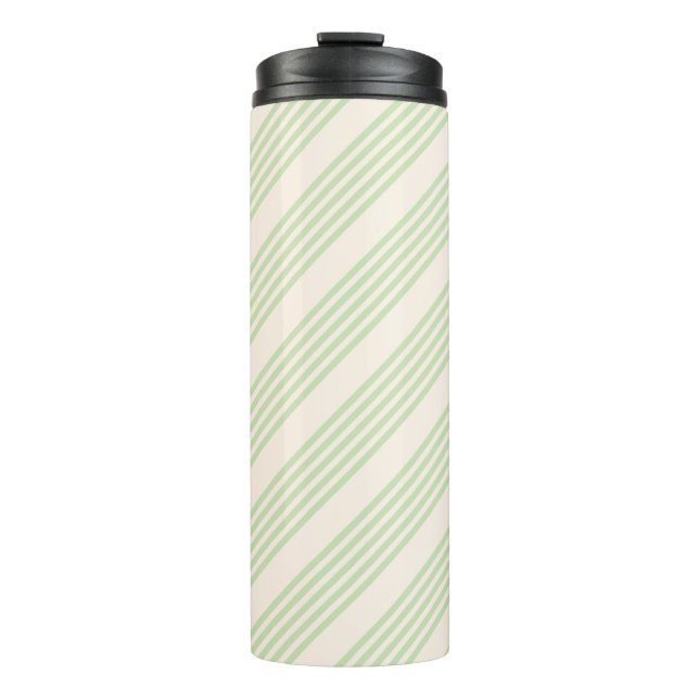 Green and beige stripes pattern thermal tumbler (Front)