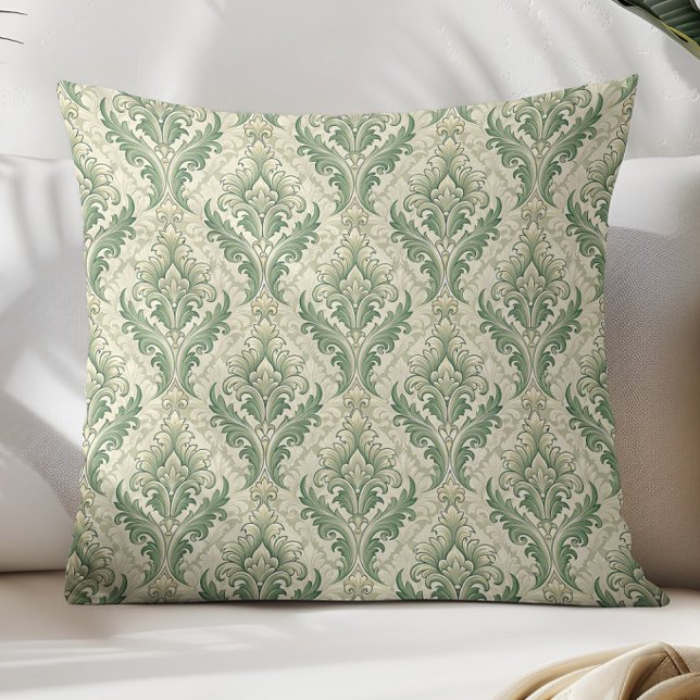 Green and Beige Vintage Botanical Flowers Pattern Cushion (Creator Uploaded)