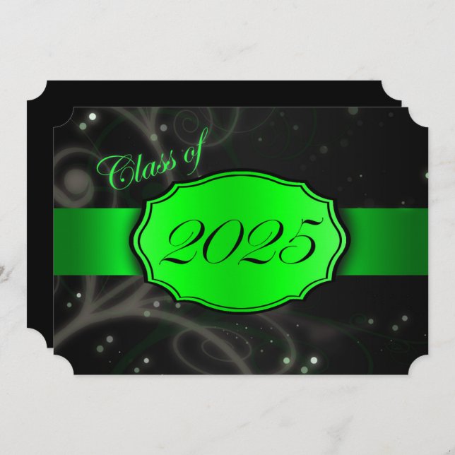 Green and Black 2025 Graduation Party Invitation (Front/Back)