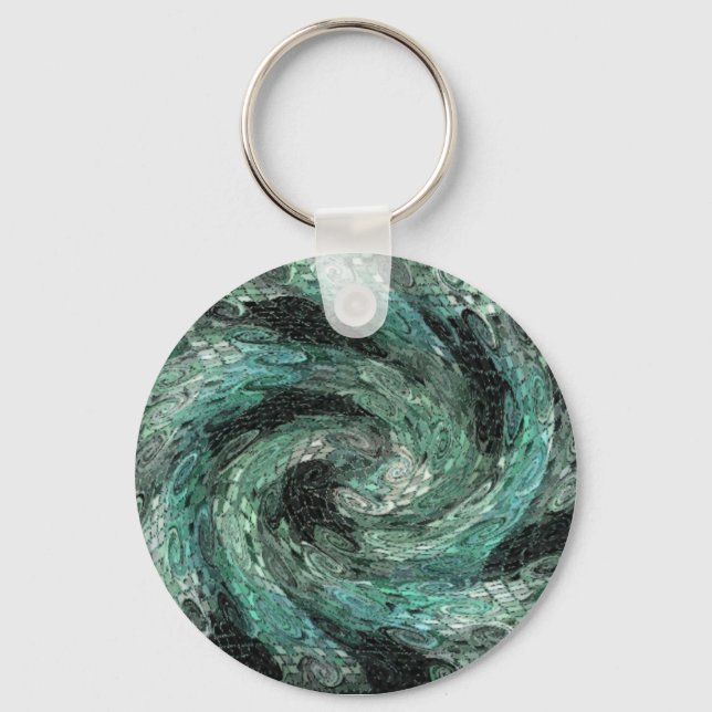 Green and black abstract twirl keychain (Front)