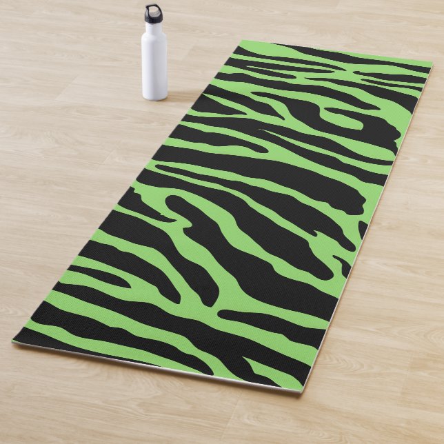 Green and Black Animal Print Stripes  Yoga Mat (In Situ)