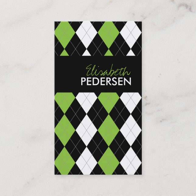Green and Black Argyle Business Cards (Front)