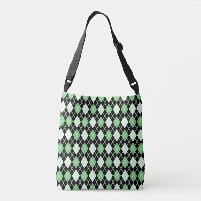 Green and Black argyle pattern Crossbody Bag (Back)