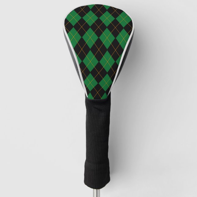 Green and Black Argyle Pattern Golf Head Cover (Front)