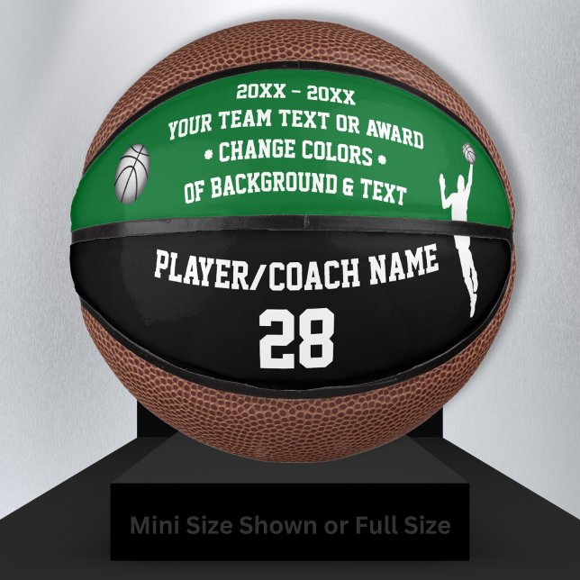 Green and Black Basketball, PERSONALIZED for Him,  Mini Basketball (Personalized Mini Basketballs. Green and Black Basketball. Senior Night Basketball Gifts, for Boys. )