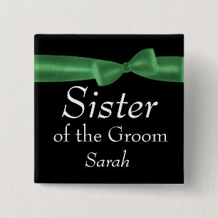 Green and Black Bow Wedding Party Role Name Pin