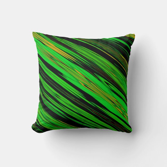 Green and Black Bright Stripe Mojo Throw Pillow (Front)