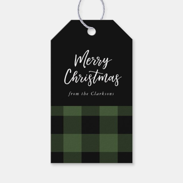 Green and Black Buffalo Check Christmas Gift Tag (Front)