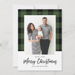 Green and Black Buffalo Check Christmas Photo Card