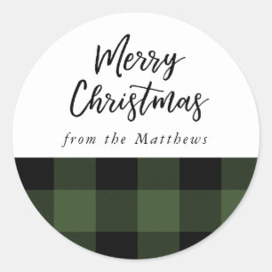 Green and Black Buffalo Check, Christmas Sticker
