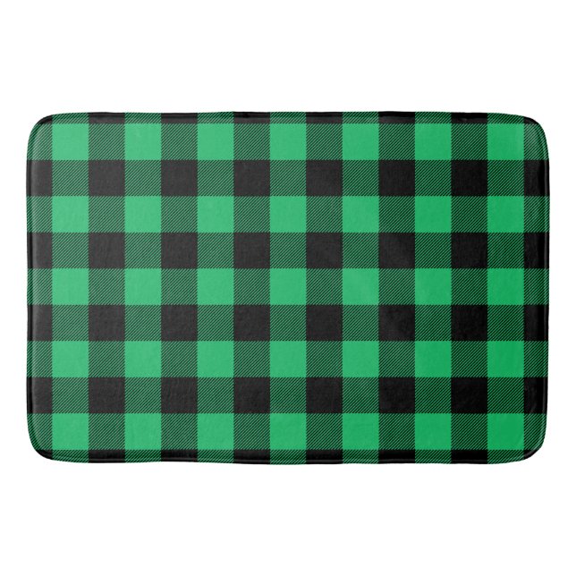 Green and Black Buffalo Check Gingham Holiday   Ba Bath Mat (Front)