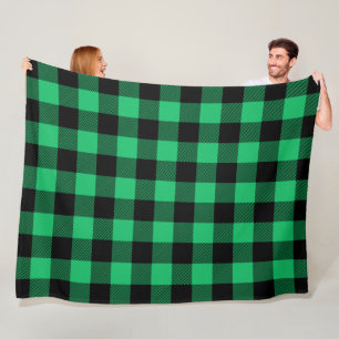 Green and Black Buffalo Check Gingham Holiday F Fleece Blanket