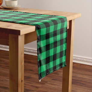 Green and Black Buffalo Check Gingham Holiday    L Long Table Runner