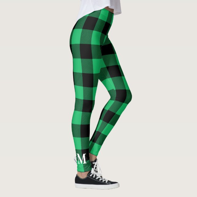Green and Black Buffalo Check Gingham Holiday   Le Leggings (Right)
