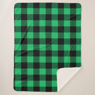 Green and Black Buffalo Check Gingham Holiday    S Sherpa Blanket