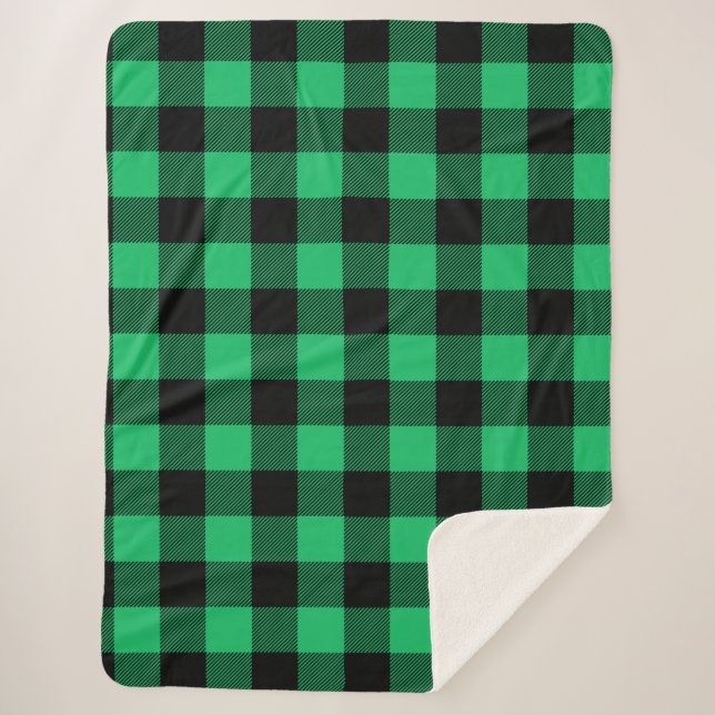 Green and Black Buffalo Check Gingham Holiday    S Sherpa Blanket (Front)