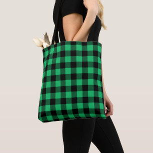 Green and Black Buffalo Check Gingham Holiday T Tote Bag