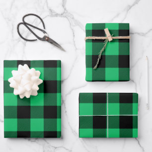 Green and Black Buffalo Check Gingham Holiday    W Wrapping Paper Sheet