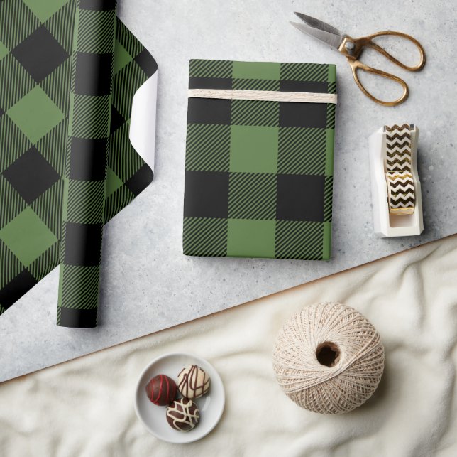 Green and Black Buffalo Check Holiday Wrapping Paper (Crafts)
