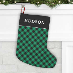 Green and Black Buffalo Check Plaid Holiday Small Christmas Stocking