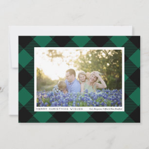 Green and Black Buffalo Check Plaid Photo Holiday Card