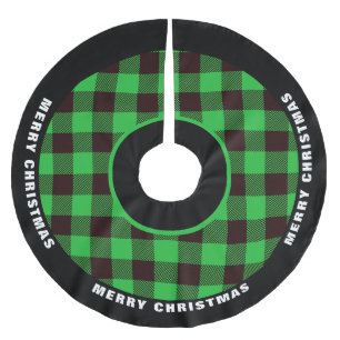 Green and Black Buffalo Plaid, Merry Christmas Brushed Polyester Tree Skirt