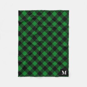 Green and Black Buffalo Plaid Monogram Fleece Blanket