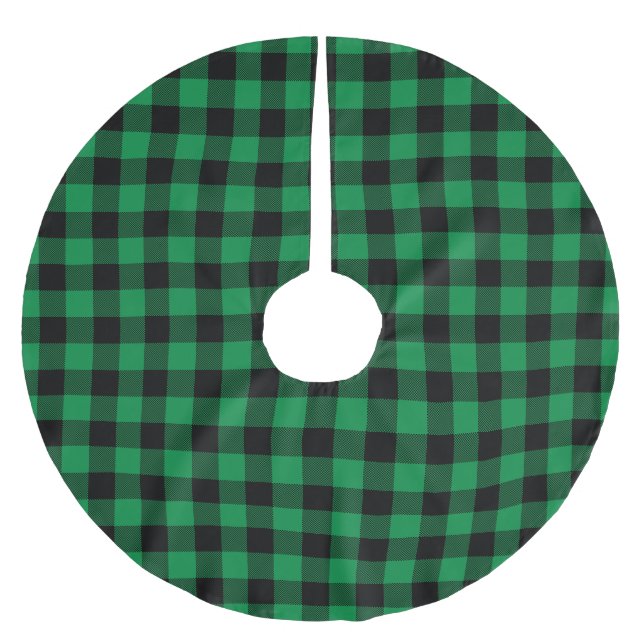 Green and Black Buffalo Plaid Patter Brushed Polyester Tree Skirt (Front)