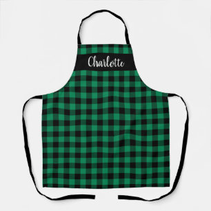 Green and Black Buffalo Plaid Personalised Holiday Apron