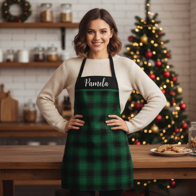 Green and Black Buffalo Plaid Tartan Custom Apron (Green and Black Buffalo Plaid Tartan Custom Apron)
