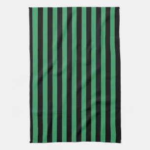 Green and black candy stripes tea towel