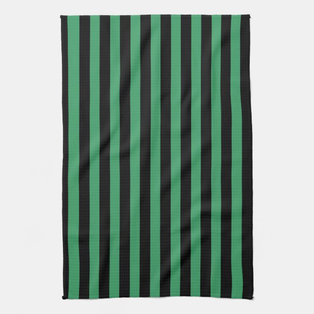 Green and black candy stripes tea towel (Vertical)