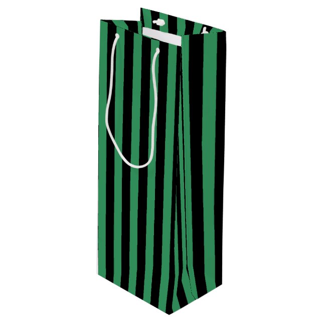 Green and black candy stripes wine gift bag (Front Angled)