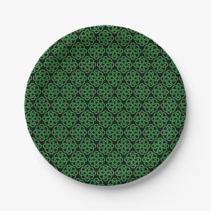 Green and Black Celtic Shield Knot  Paper Plate