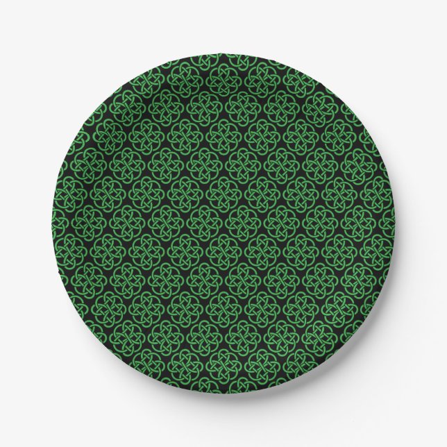 Green and Black Celtic Shield Knot  Paper Plate (Front)