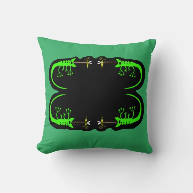 Green and Black Chameleon Throw Pillow (Front)