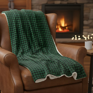 Green And Black Chequered Pattern Buffalo Plaid  Sherpa Blanket