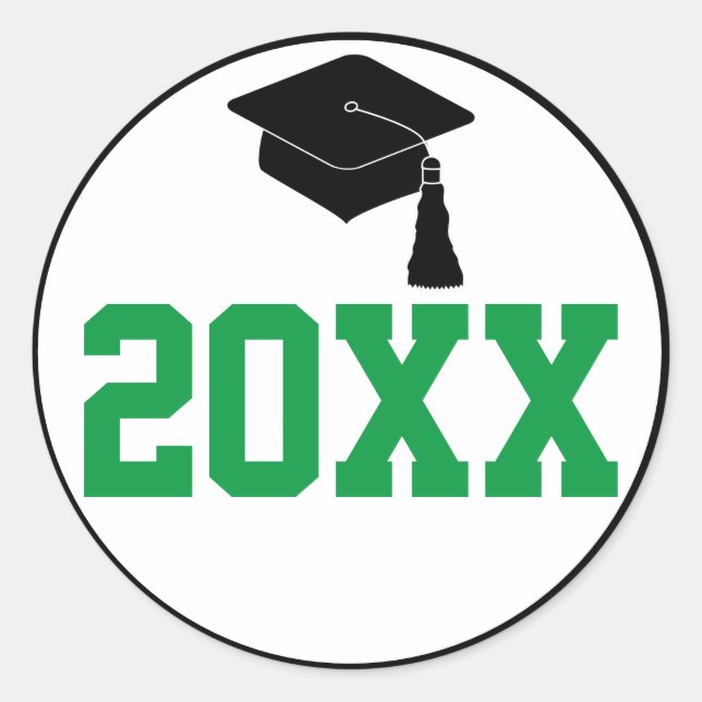 Green and Black Class Year Graduation Classic Round Sticker (Front)
