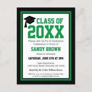Green and Black Class Year Graduation Invitation Postcard
