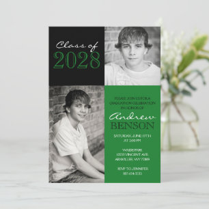 Green and Black Classic 2 Photo Graduation Invitation