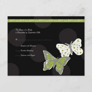 Green and Black Cool Butterfly Wedding RSVP Card