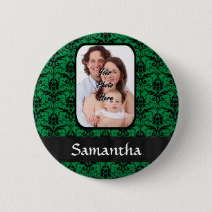Green and black damask 6 cm round badge