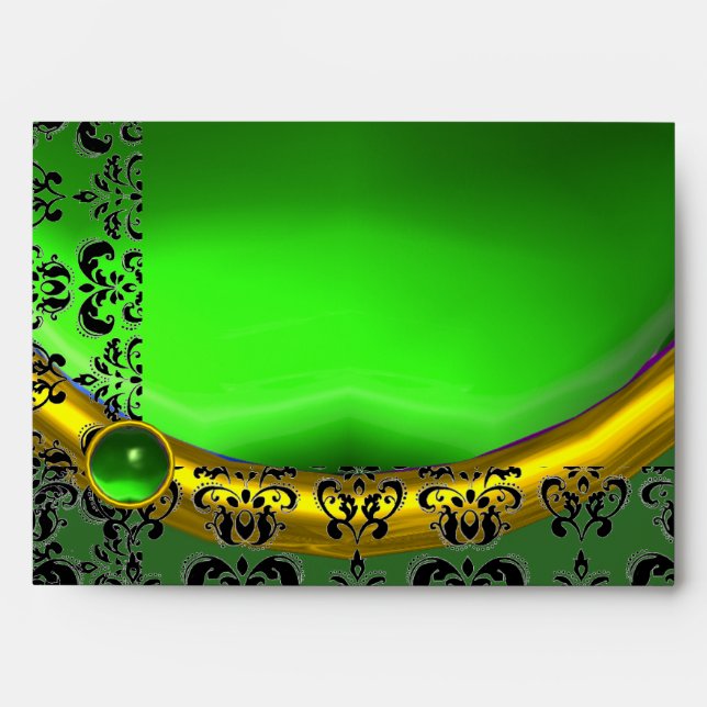 GREEN AND BLACK DAMASK EMERALD GOLD ENVELOPE (Front)